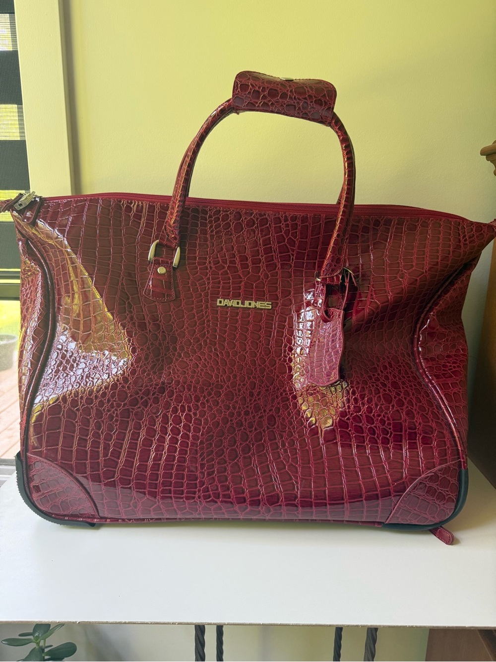 David Jones Burgundy Croc-Embossed Travel Weekender